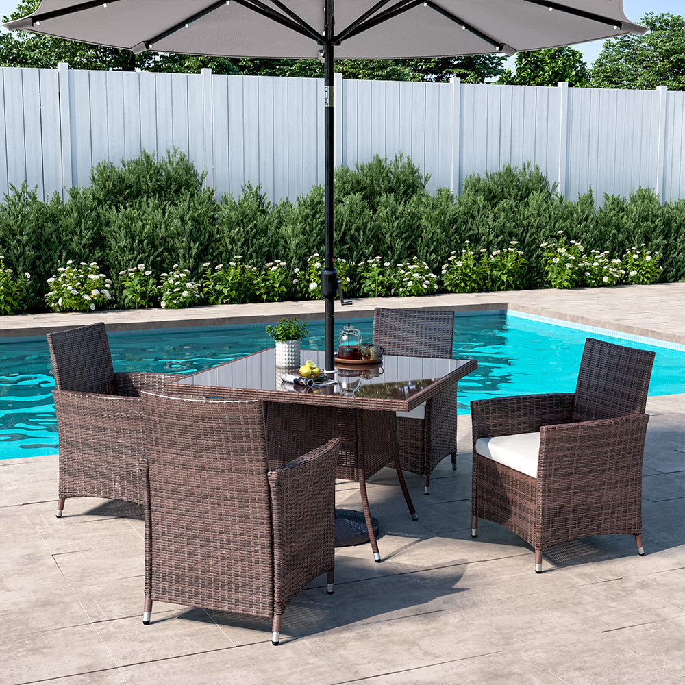 105cm Round/ Square Coffee Table Bistro Outdoor Garden Patio Tables & Parasol Hole Garden Dining Table Square Brown
