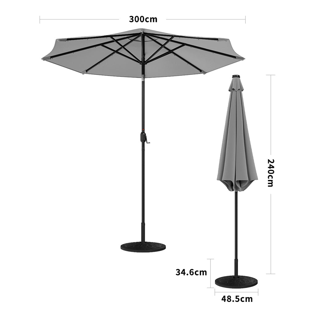 Light Grey Outdoor Crank Lift Parasol Umbrella with LED Lights