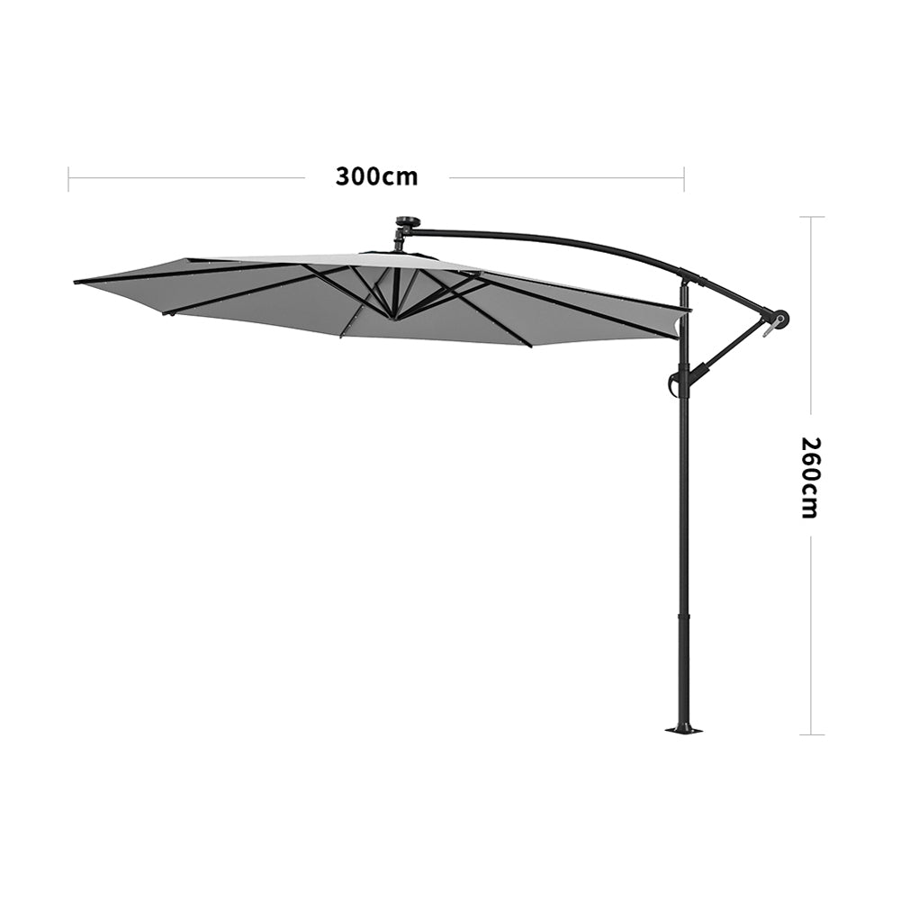 Light Grey Outdoor Cantilever Parasol Umbrella with LED Lights