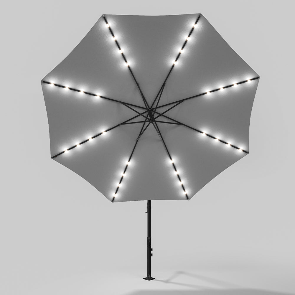 Light Grey Outdoor Cantilever Parasol Umbrella with LED Lights
