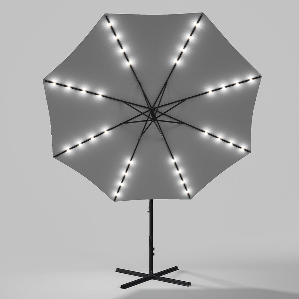 Light Grey Outdoor Cantilever Parasol Umbrella with LED Lights