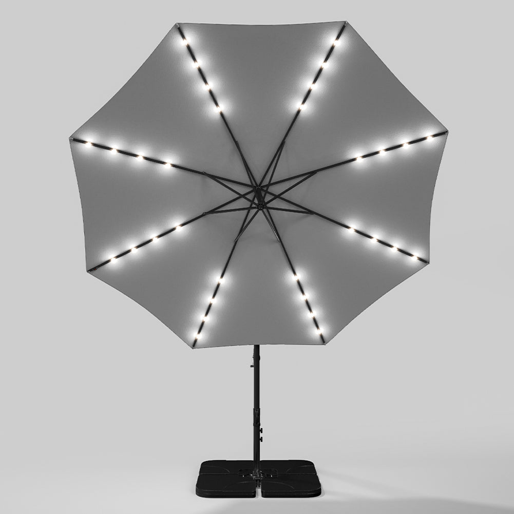 Light Grey Outdoor Cantilever Parasol Umbrella with LED Lights