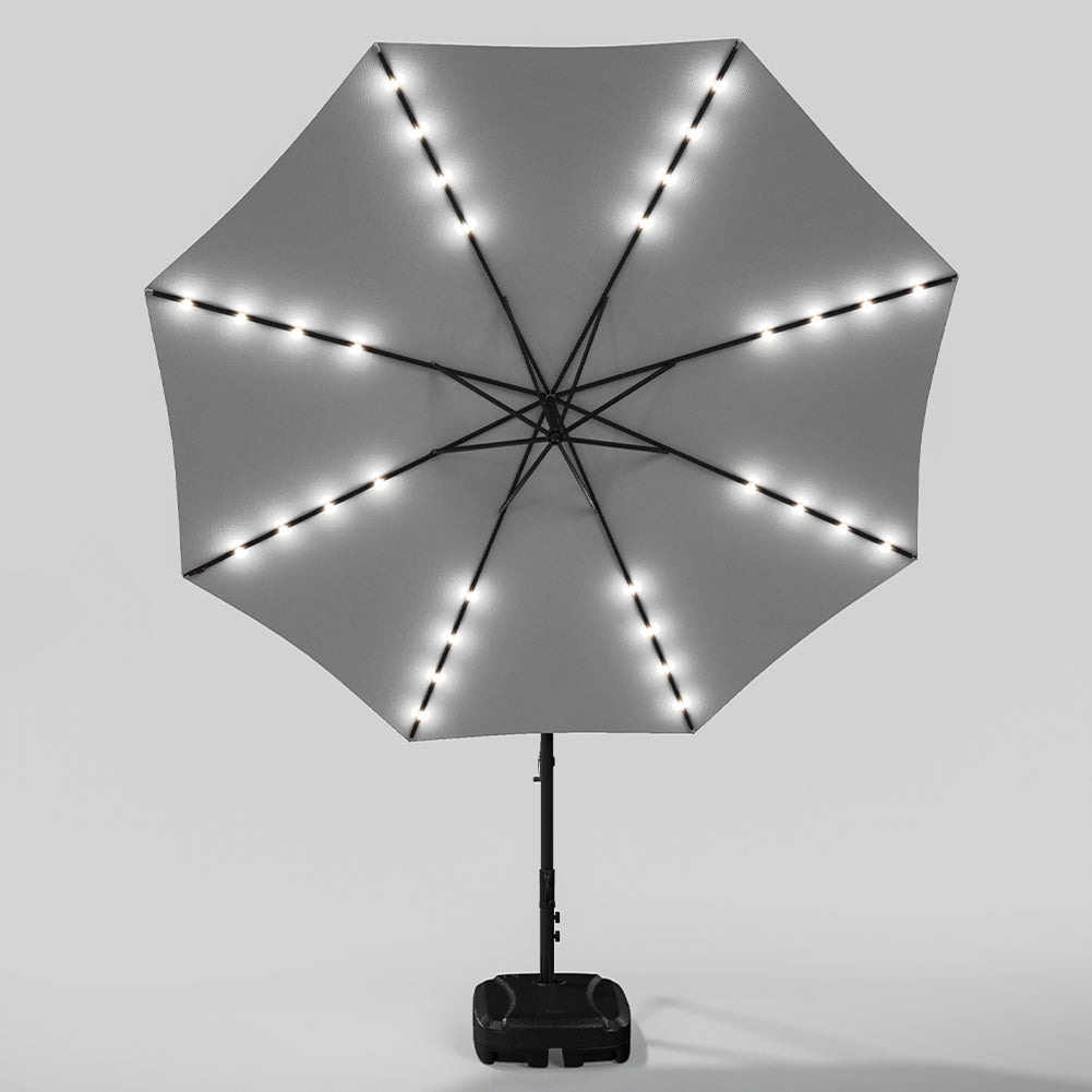 Light Grey Outdoor Cantilever Parasol Umbrella with LED Lights