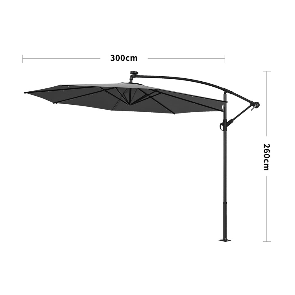 Grey Outdoor Cantilever Parasol Umbrella with LED Lights