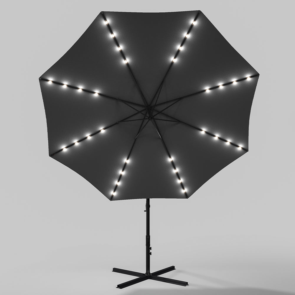 Grey Outdoor Cantilever Parasol Umbrella with LED Lights