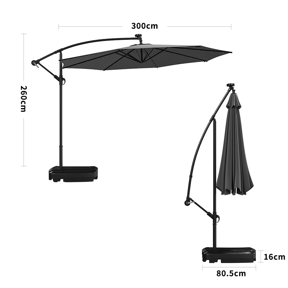 Grey Outdoor Cantilever Parasol Umbrella with LED Lights