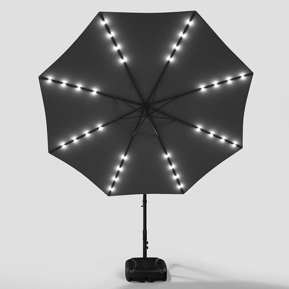 Grey Outdoor Cantilever Parasol Umbrella with LED Lights