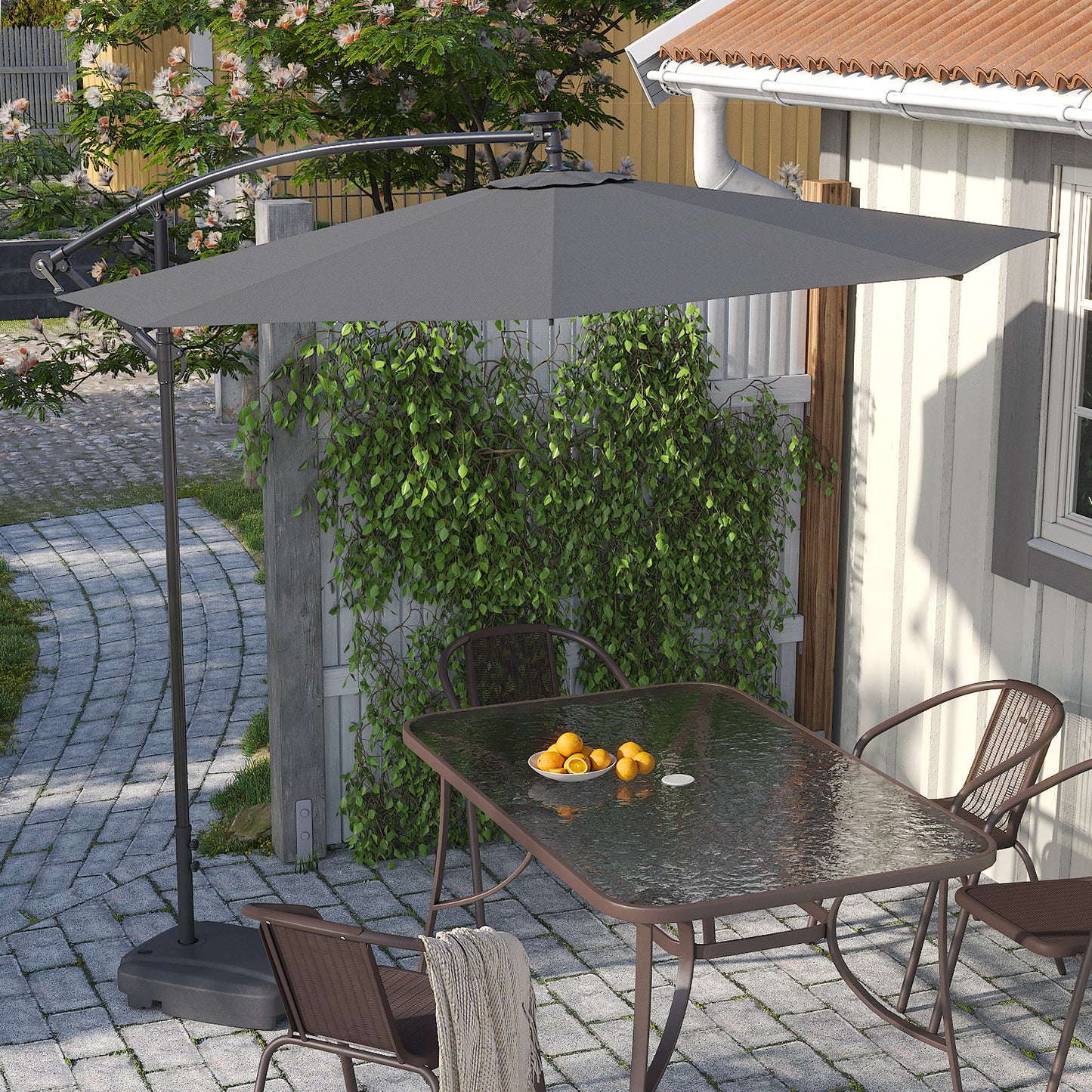 Grey Outdoor Cantilever Parasol Umbrella with LED Lights
