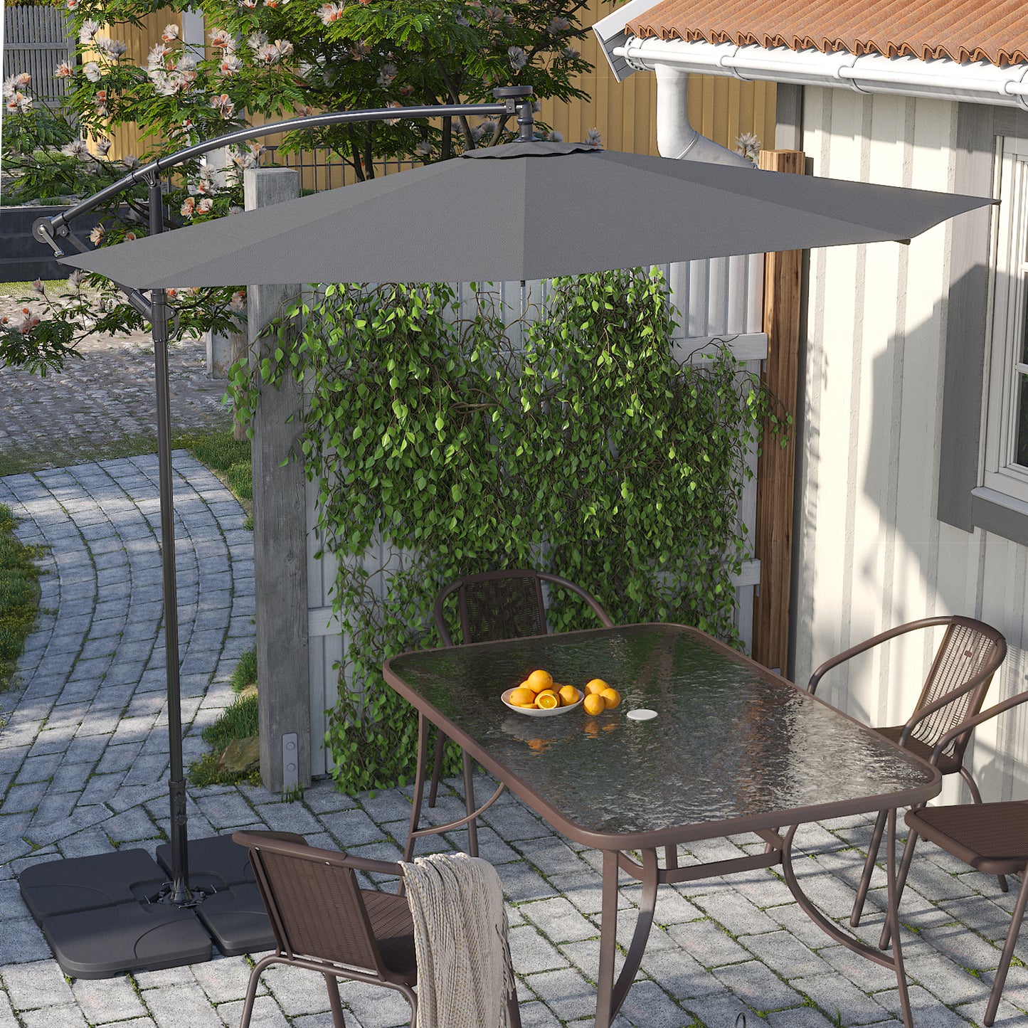 Grey Outdoor Cantilever Parasol Umbrella with LED Lights