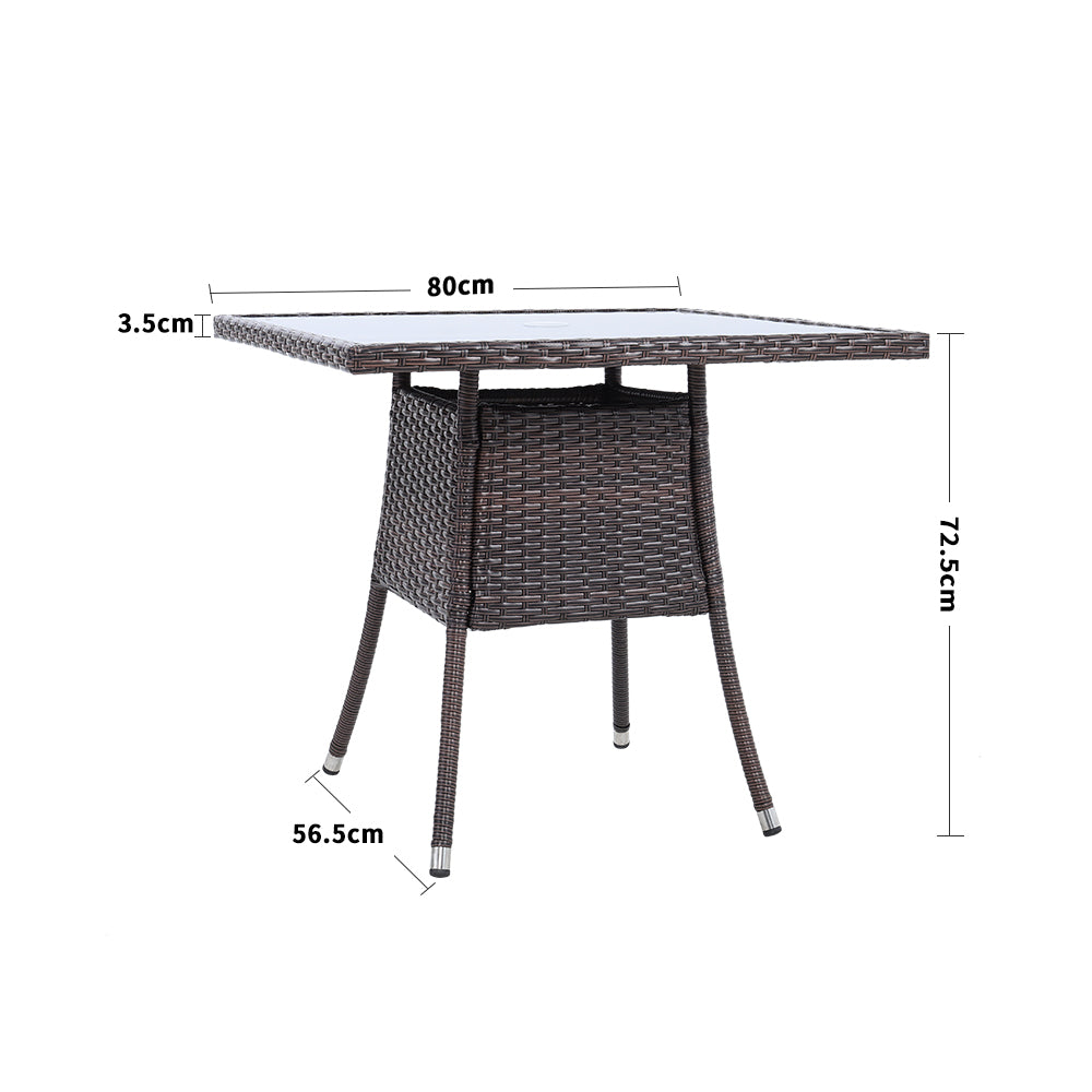 Garden Tempered Glass Square Dining Table with Parasol Hole