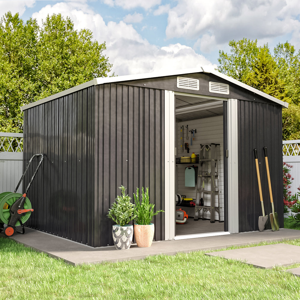 Garden Steel Shed with Gabled Roof Top Garden storage Garden Sanctuary 6' x 8' ft Black