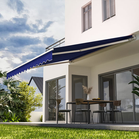 Retractable Patio Awning - Manual Shelter - Blue Awnings