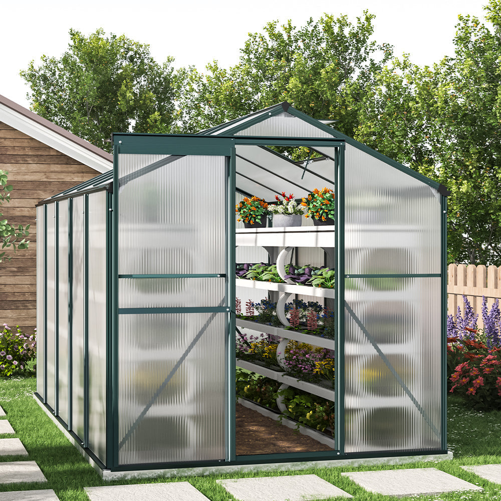 10' x 6' ft Garden Hobby Greenhouse Green Framed with 2 Vents Garden Storages & Greenhouses Garden Sanctuary With Base W 190 x L 313 x H 195 cm