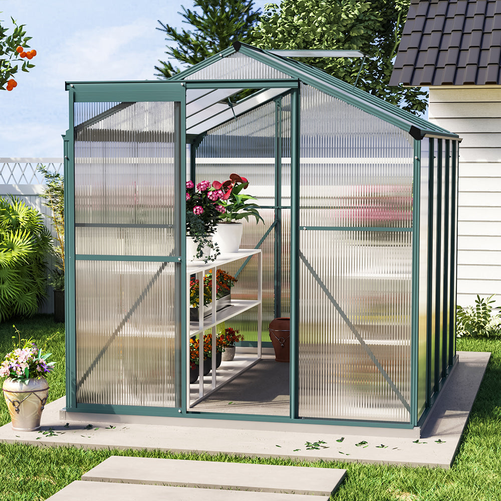 8' x 6' ft Garden Hobby Greenhouse Green Framed with Vent Garden Storages & Greenhouses Garden Sanctuary Without Base W 190 x L 252 x H 183.3 cm