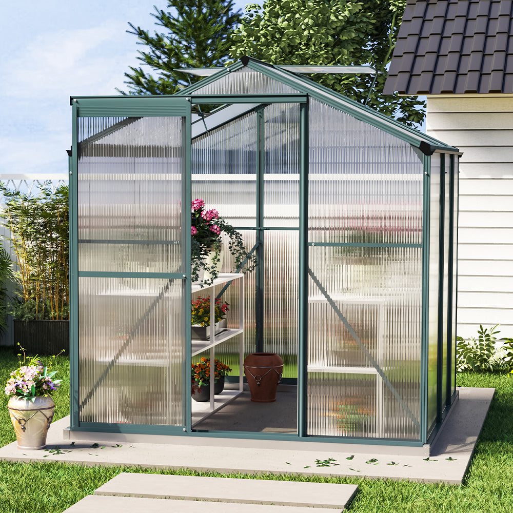 6' x 6' ft Garden Hobby Greenhouse Green Framed with Vent Garden Storages & Greenhouses Garden Sanctuary Without Base W 190 x L 190 x H 183.3 cm