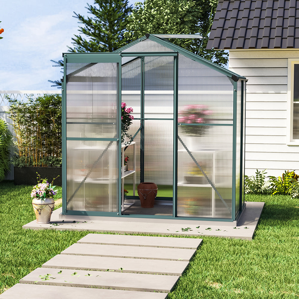 4' x 6' ft Garden Hobby Greenhouse Green Framed with Vent Garden Storages & Greenhouses Garden Sanctuary Without Base W 190 x L 130 x H 183.3 cm