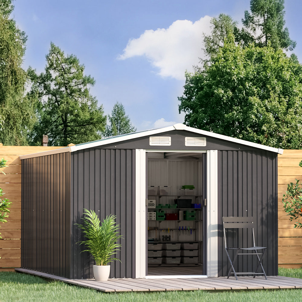Garden Metal Storage Shed with Gabled Roof Top Large Size Greenhouses Garden Sanctuary Black