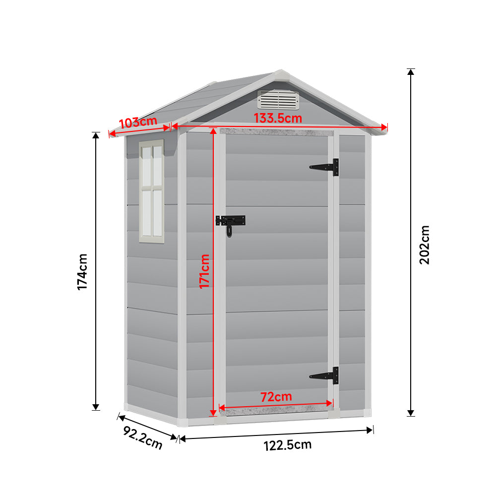 123CM Wide Plastic Garden Storage Shed with Lockable Hinged Door