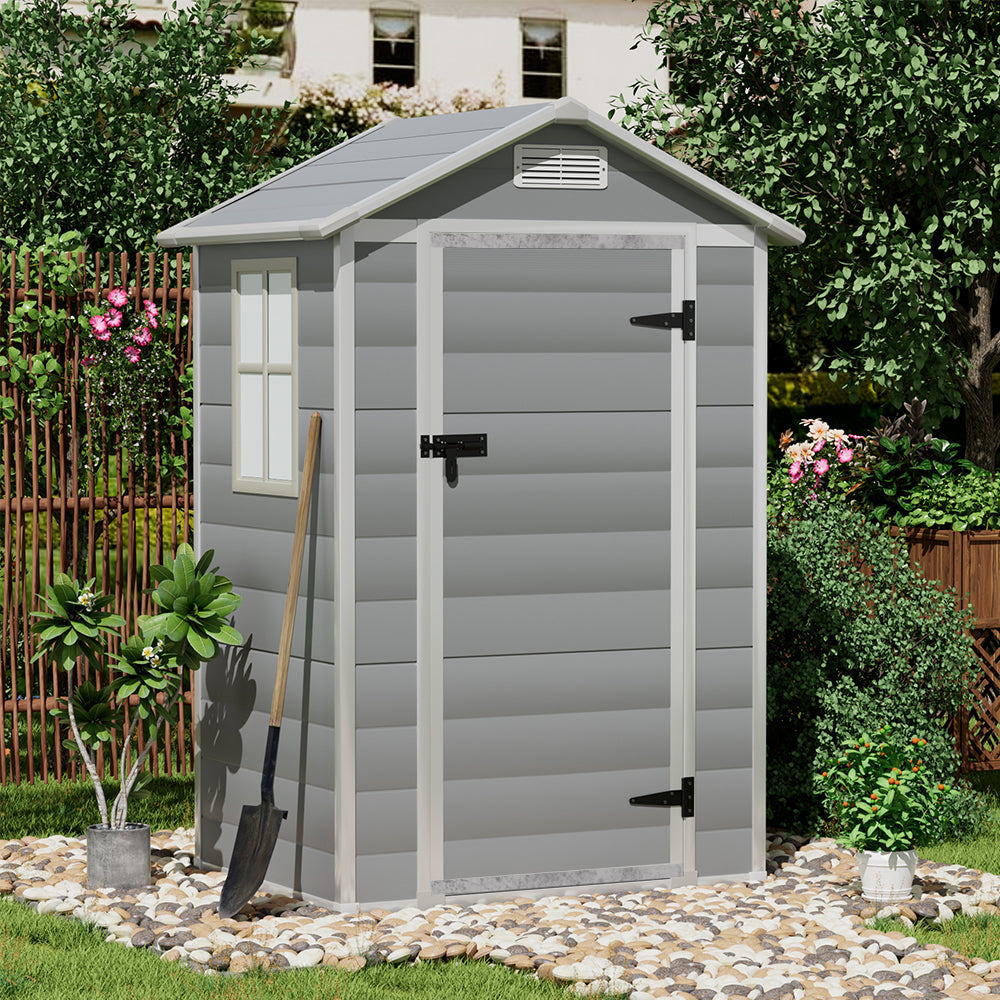 123CM Wide Plastic Garden Storage Shed with Lockable Hinged Door