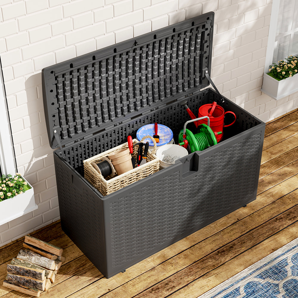 127CM Wide Lockable Waterproof Rattan Outdoor Storage Box