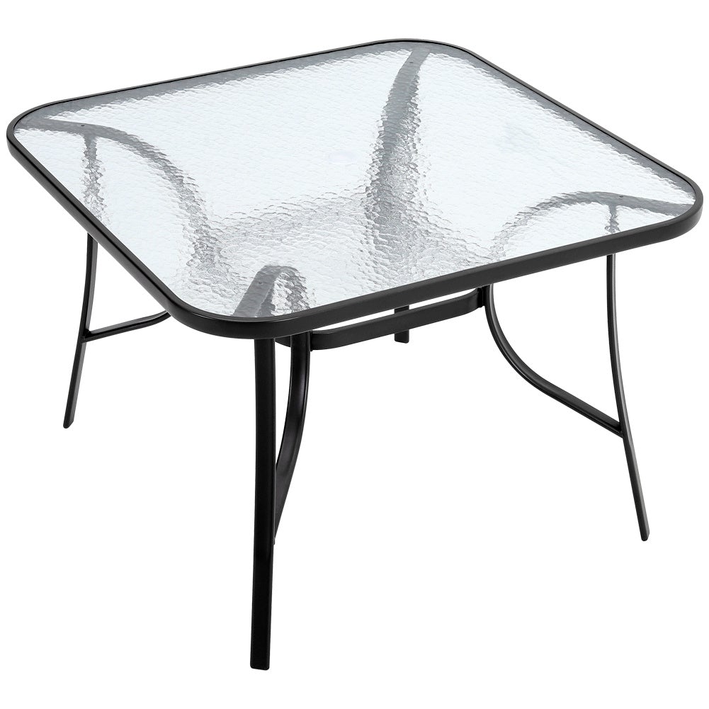 Patio Table Garden Coffee Table Rectangle Dining Table with the Umbrella Stand Hole Garden Dining Table Black
