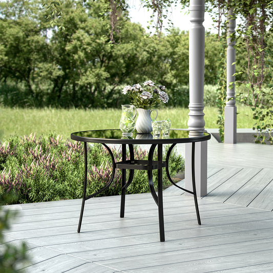 Black Metal Round Outdoor Dining Table with Parasol Hole