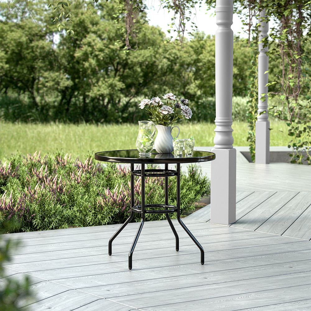 Black Metal Round Outdoor Dining Table with Parasol Hole