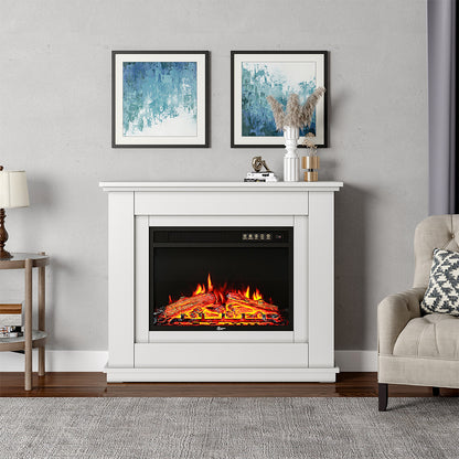 Electric Fireplace with White Wooden Mantel