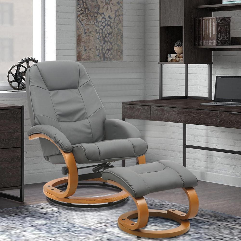 Walnut color/Black Brown/Grey/Ergonomic Executive Office Reclining Chair with Footstool