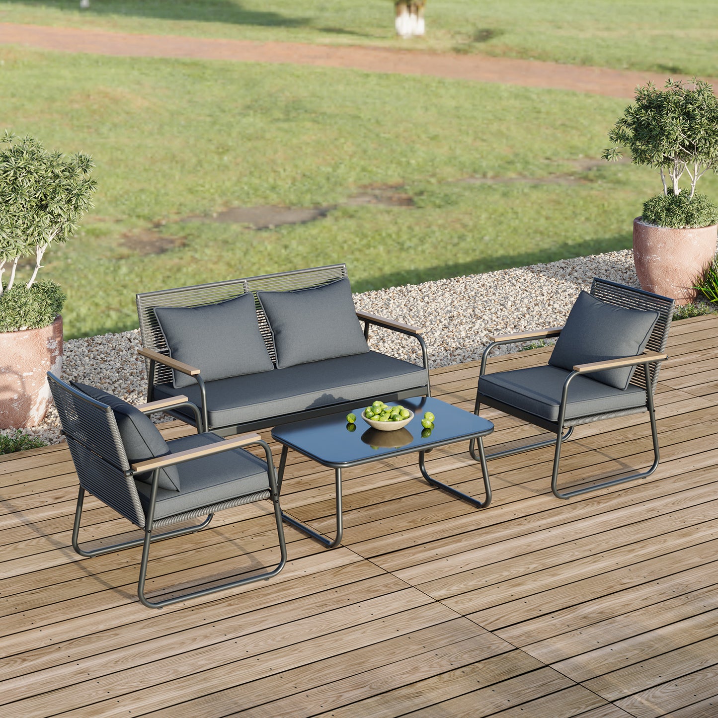 4 Seater PE Rattan Patio Conversation Garden Furniture Set