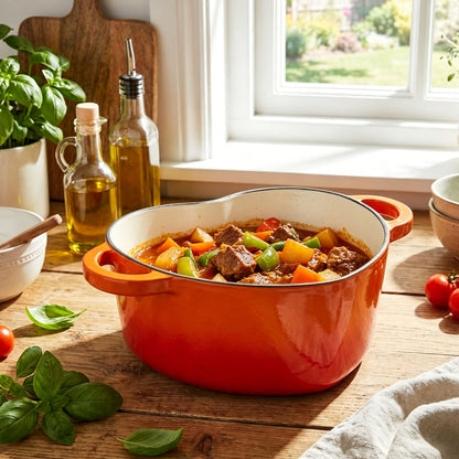 Enamelled Cast Iron Heart-Shaped Dutch Oven Pot with Lid