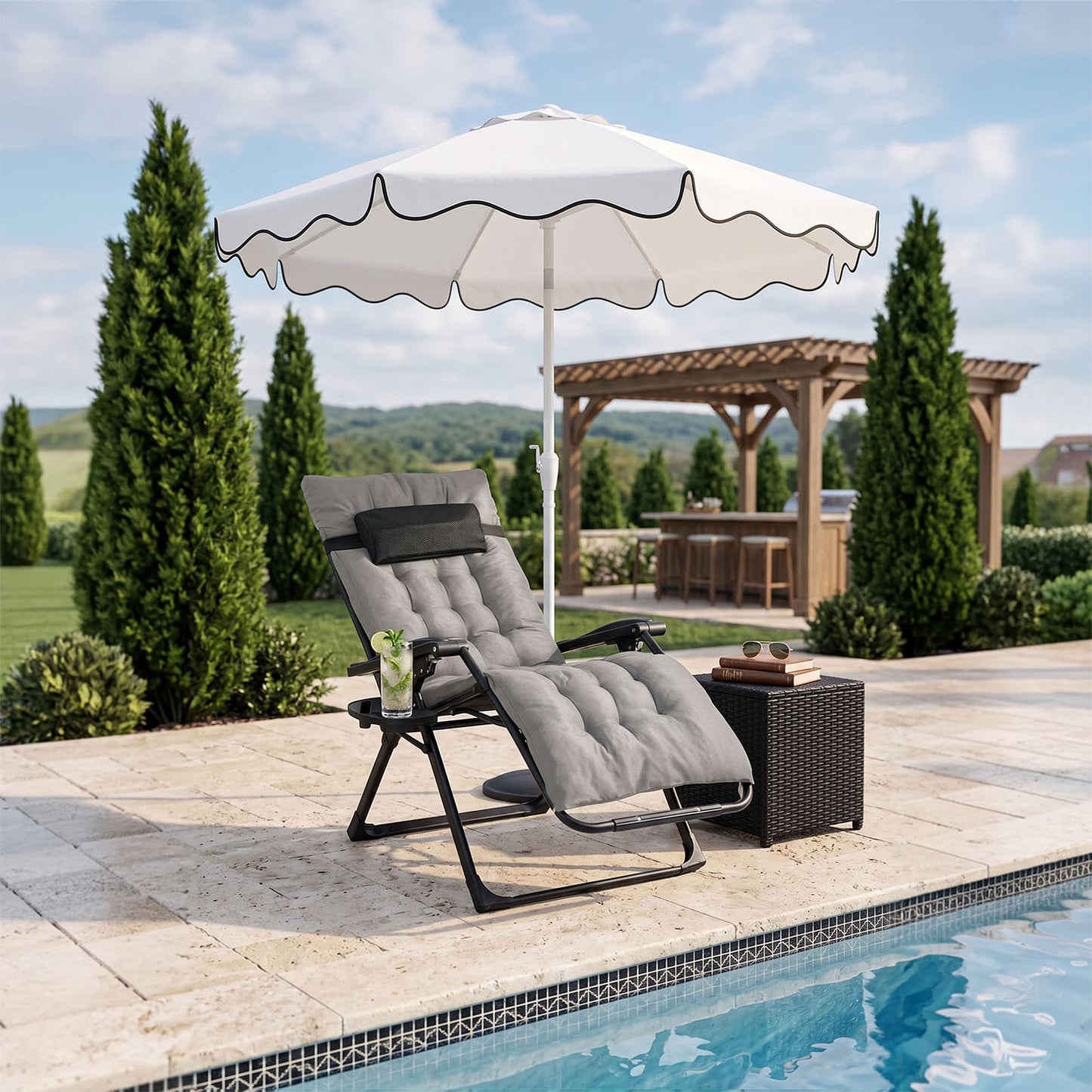 Zero Gravity Outdoor Recliner with Seat Cushion & Headrest