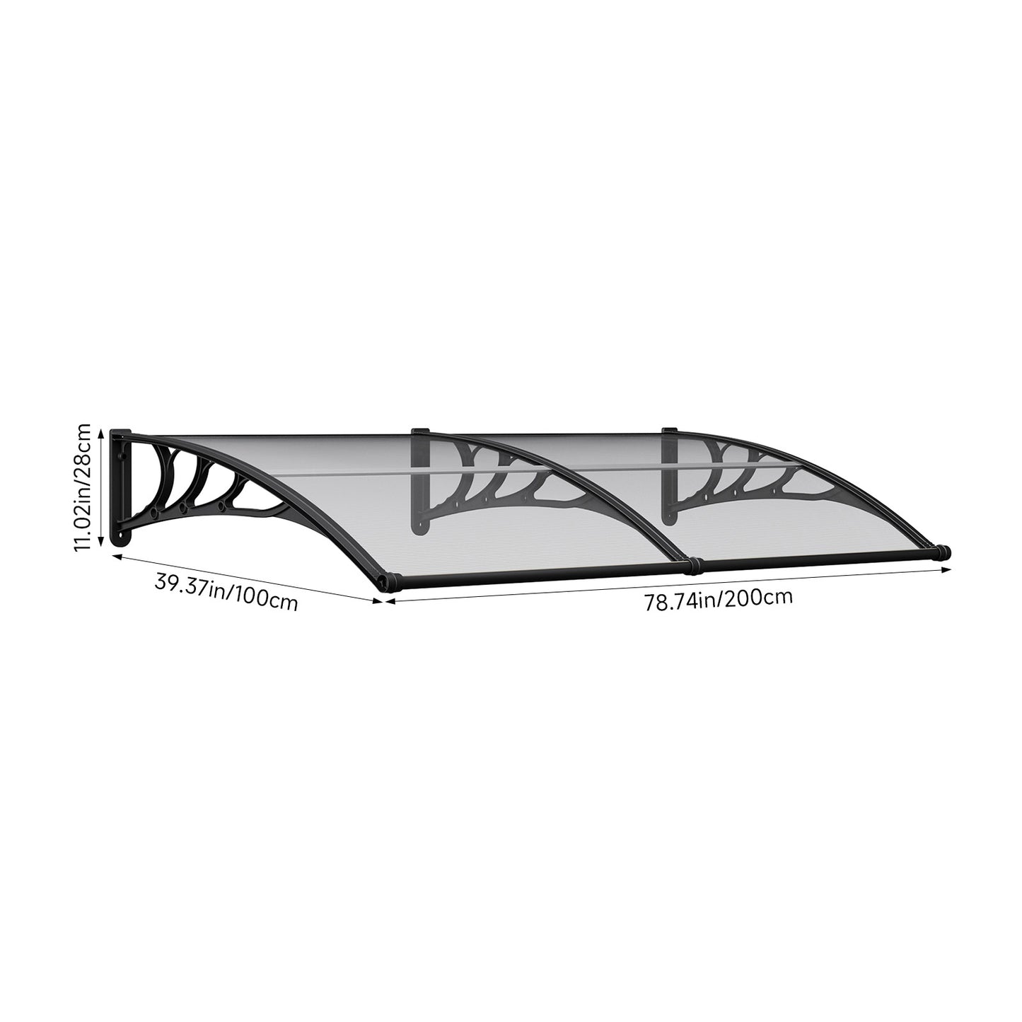 Black Outdoor Door Canopy Window Awning with Drainage Channel
