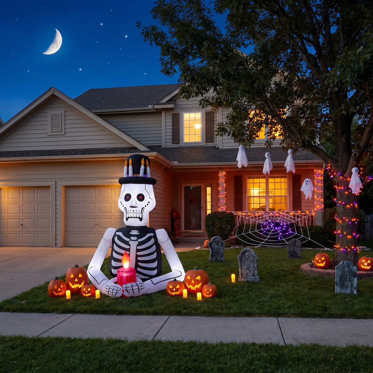 6.2FT Halloween Inflatable Gentleman Skeleton Decoration with Built-in Lights