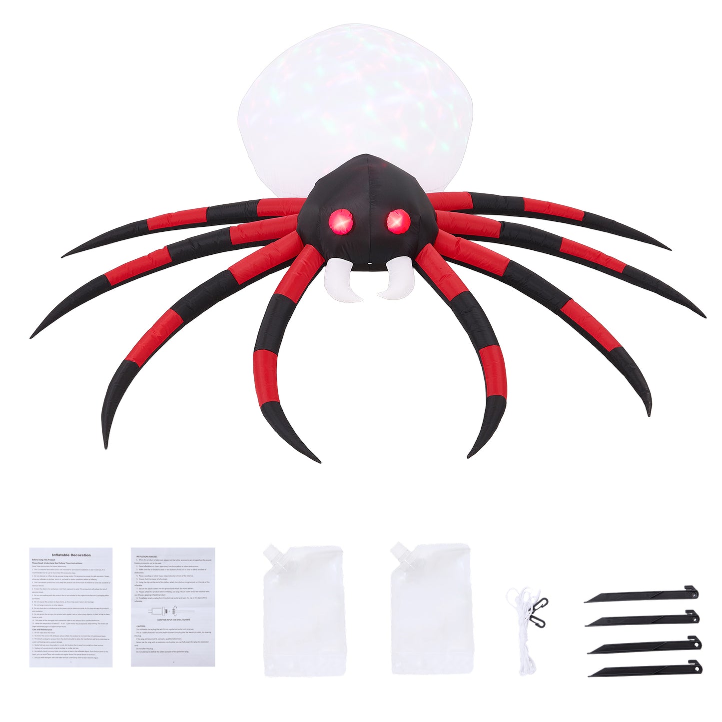 7 FT Halloween Inflatable Giant Spider with Built-in LED Lights