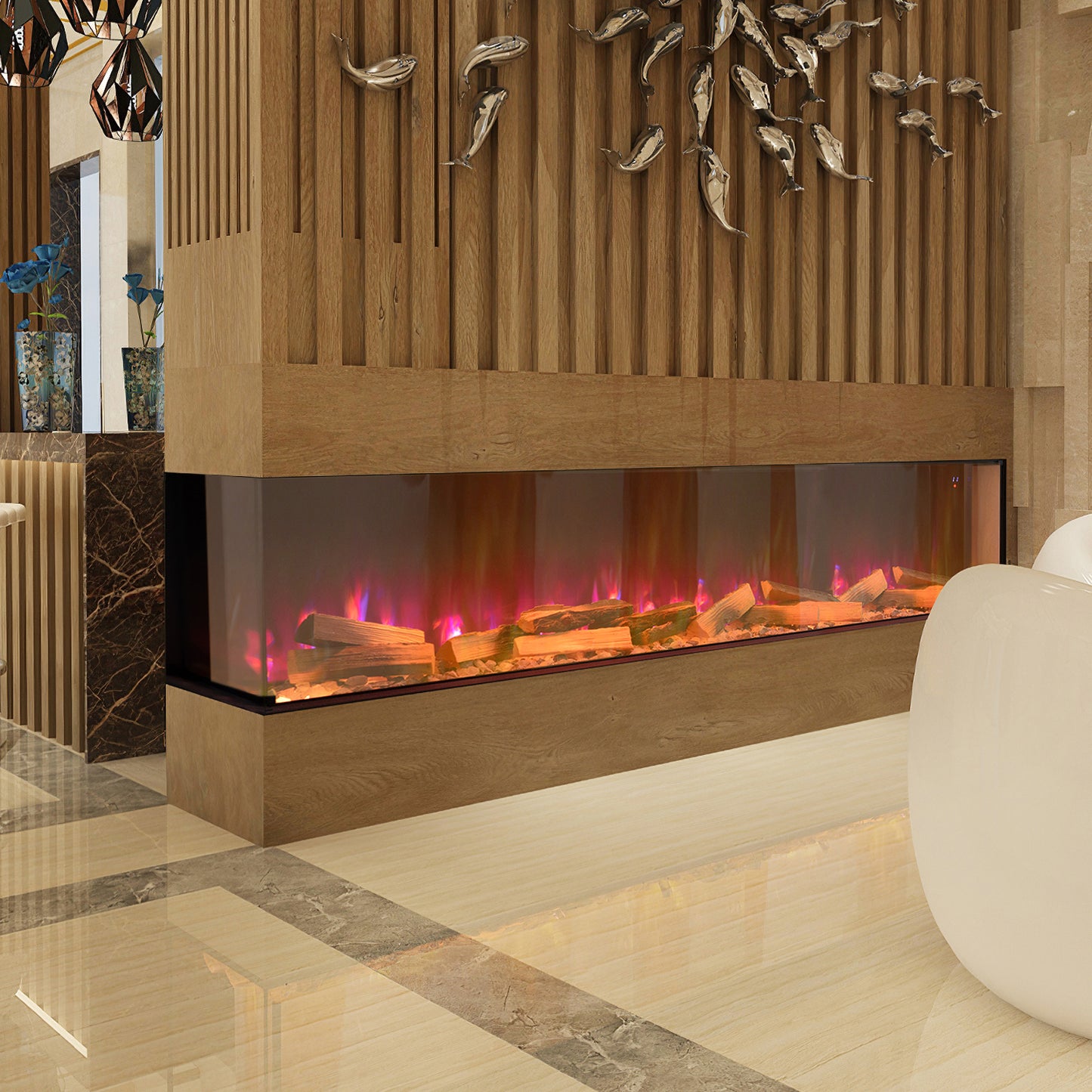 60/70-inch 3-Sided Smart Electric Fireplace