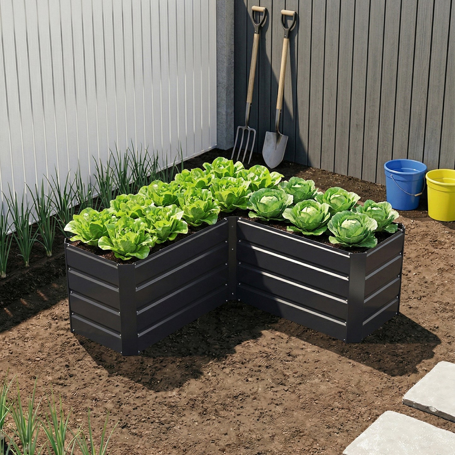 Outdoor Metal L-Shaped Raised Garden Bed