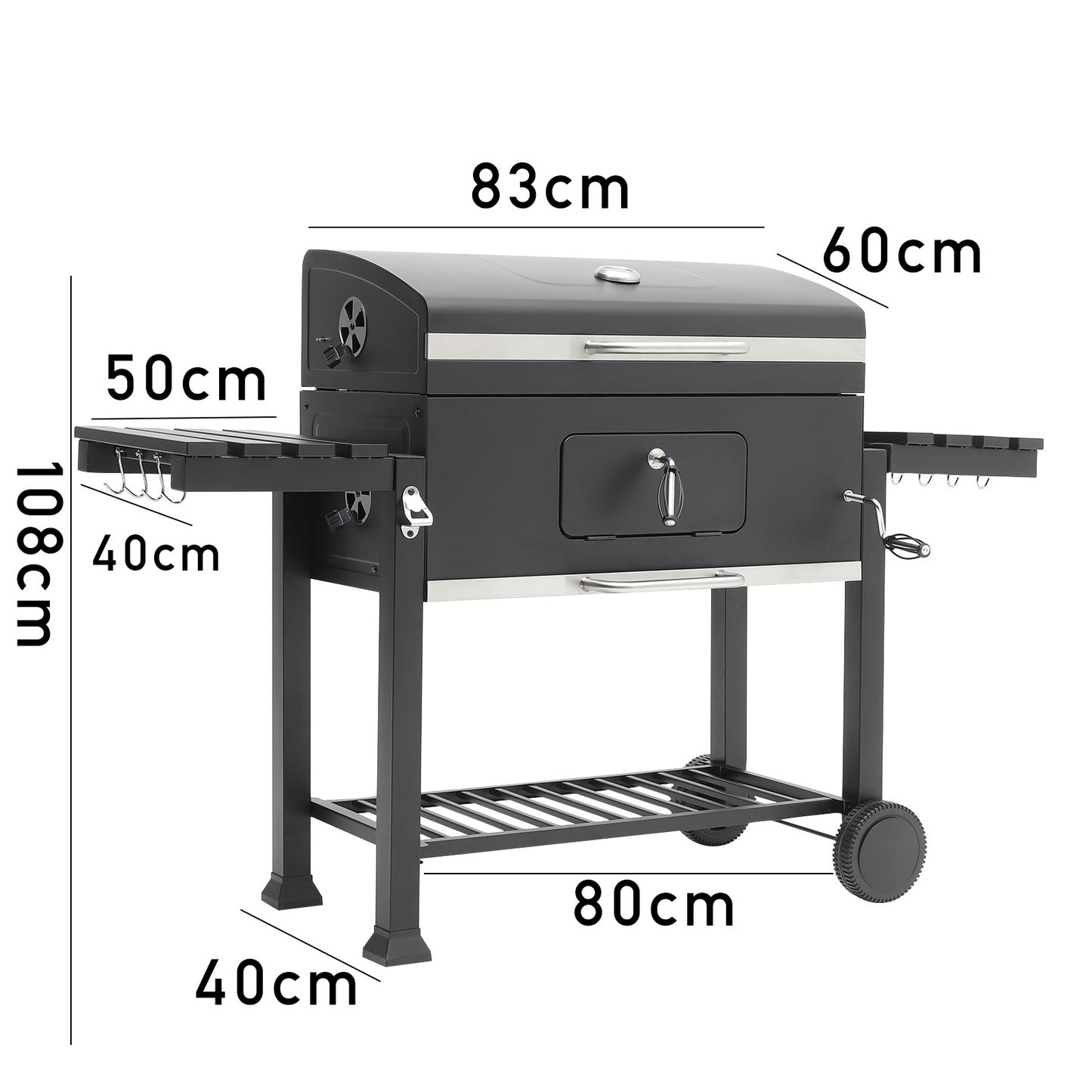 160CM Wide Barrel Charcoal Outdoor Grill with Side Shelves