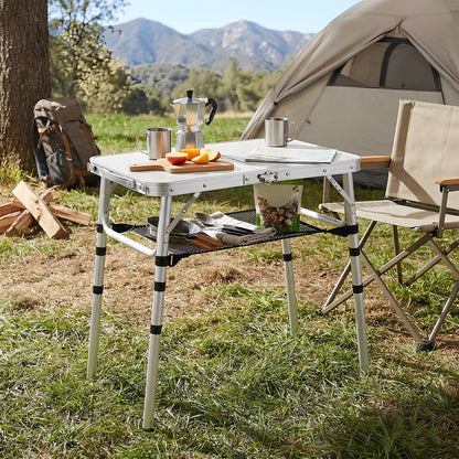 Adjustable Height Folding Camping Table with Carrying Handle