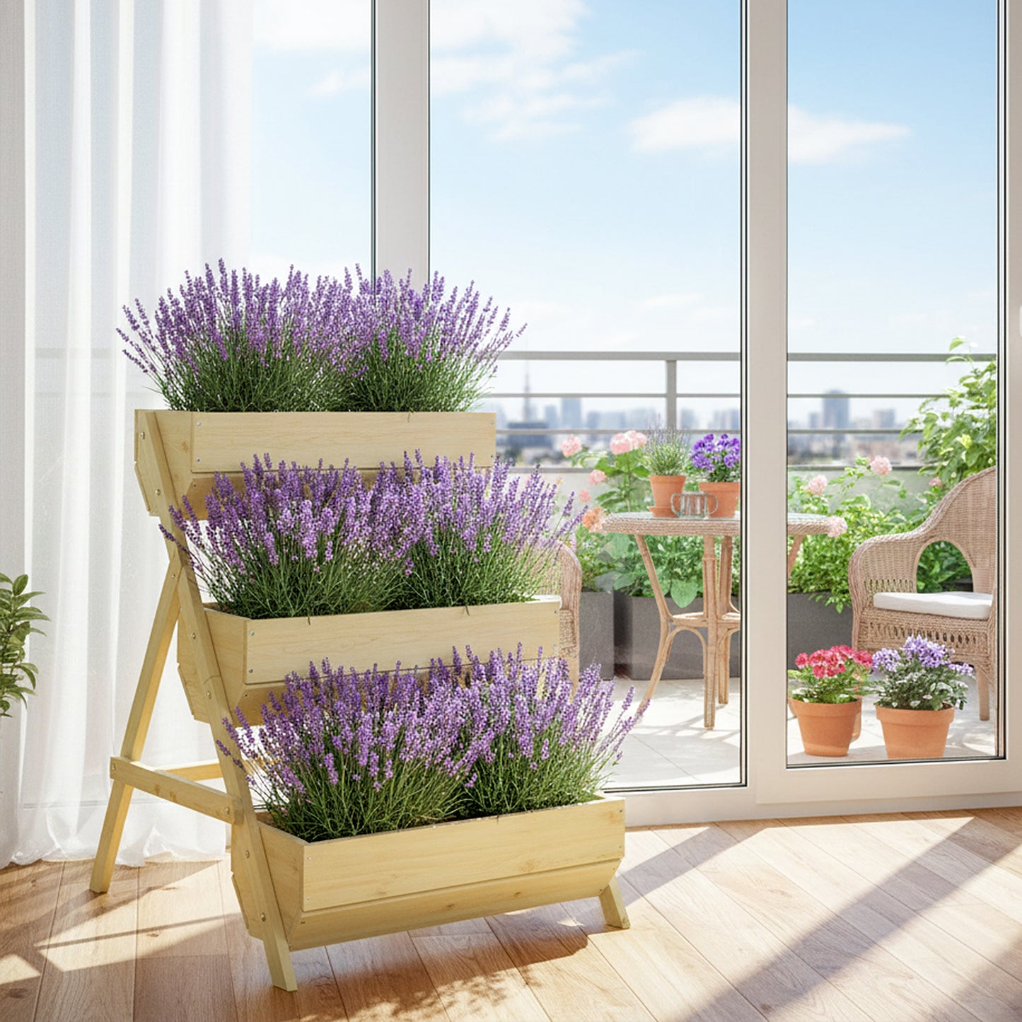 3-Tier Wooden Planter Box with Drainage Holes