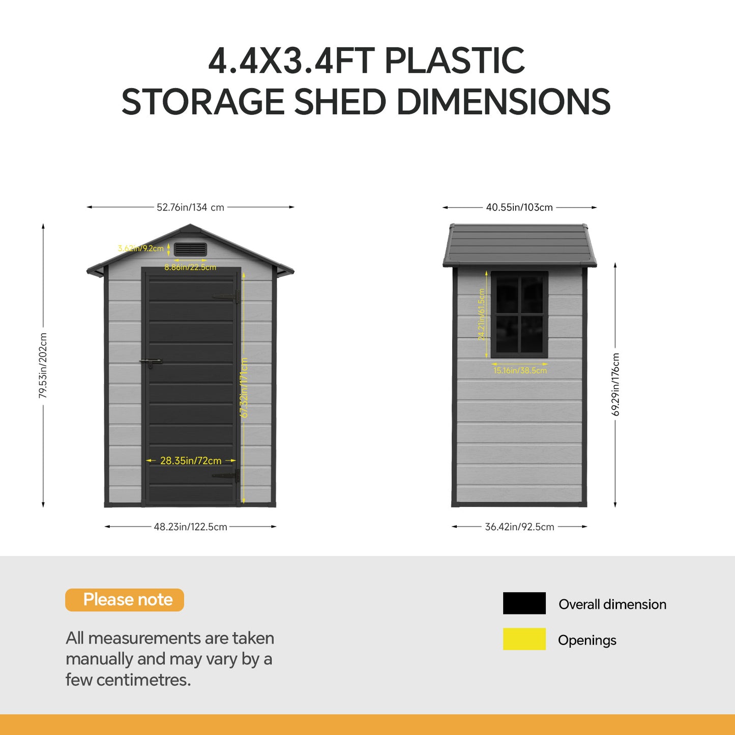 4.4 x 3.4FT Garden Plastic Storage Shed with Lockable Hinge Door