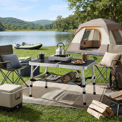 Adjustable Height Folding Camping Table with Carrying Handle
