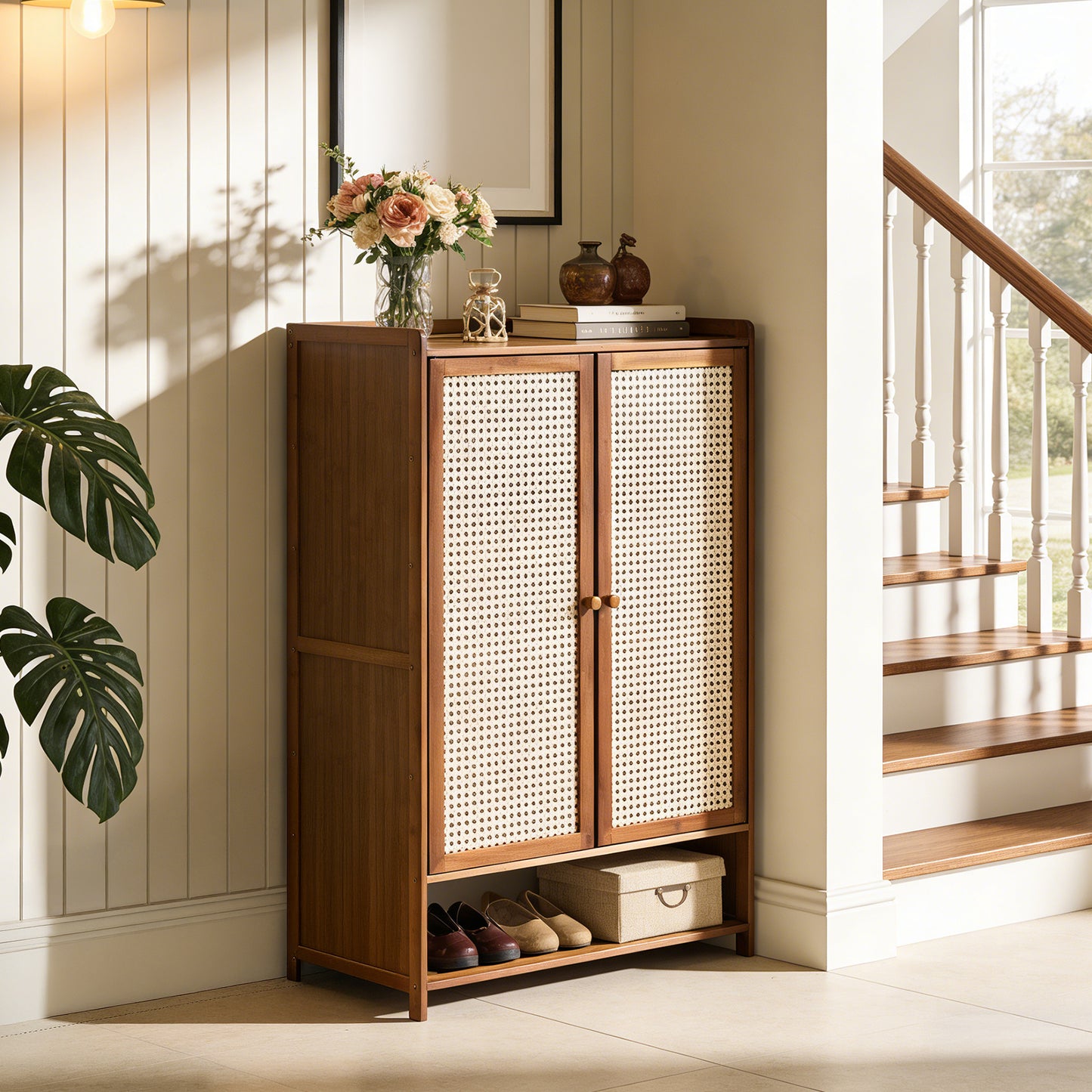 Bamboo Shoe Storage Cabinet with Doors