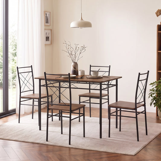 Oak & Black Dining Table Set with 4 Chairs
