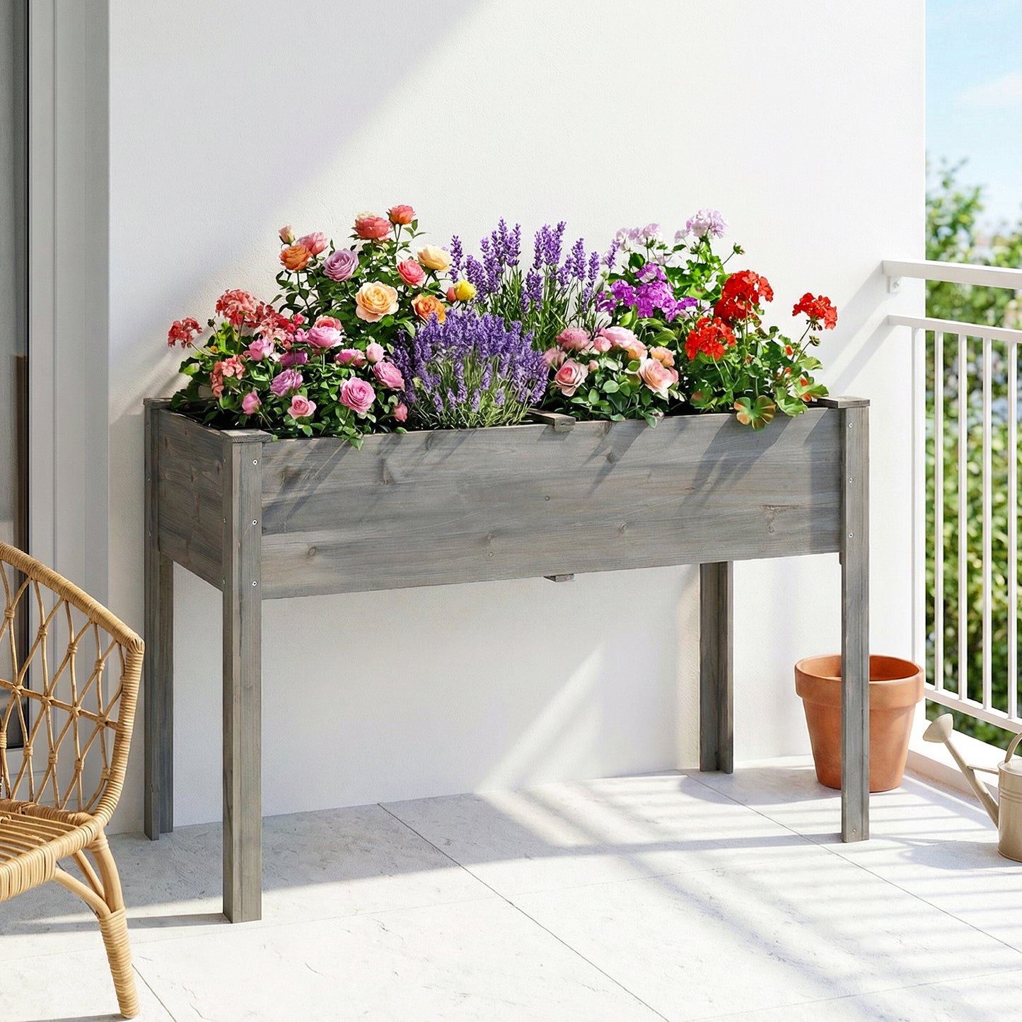 Elevated Rectangular Raised Garden Bed with Drainage Holes