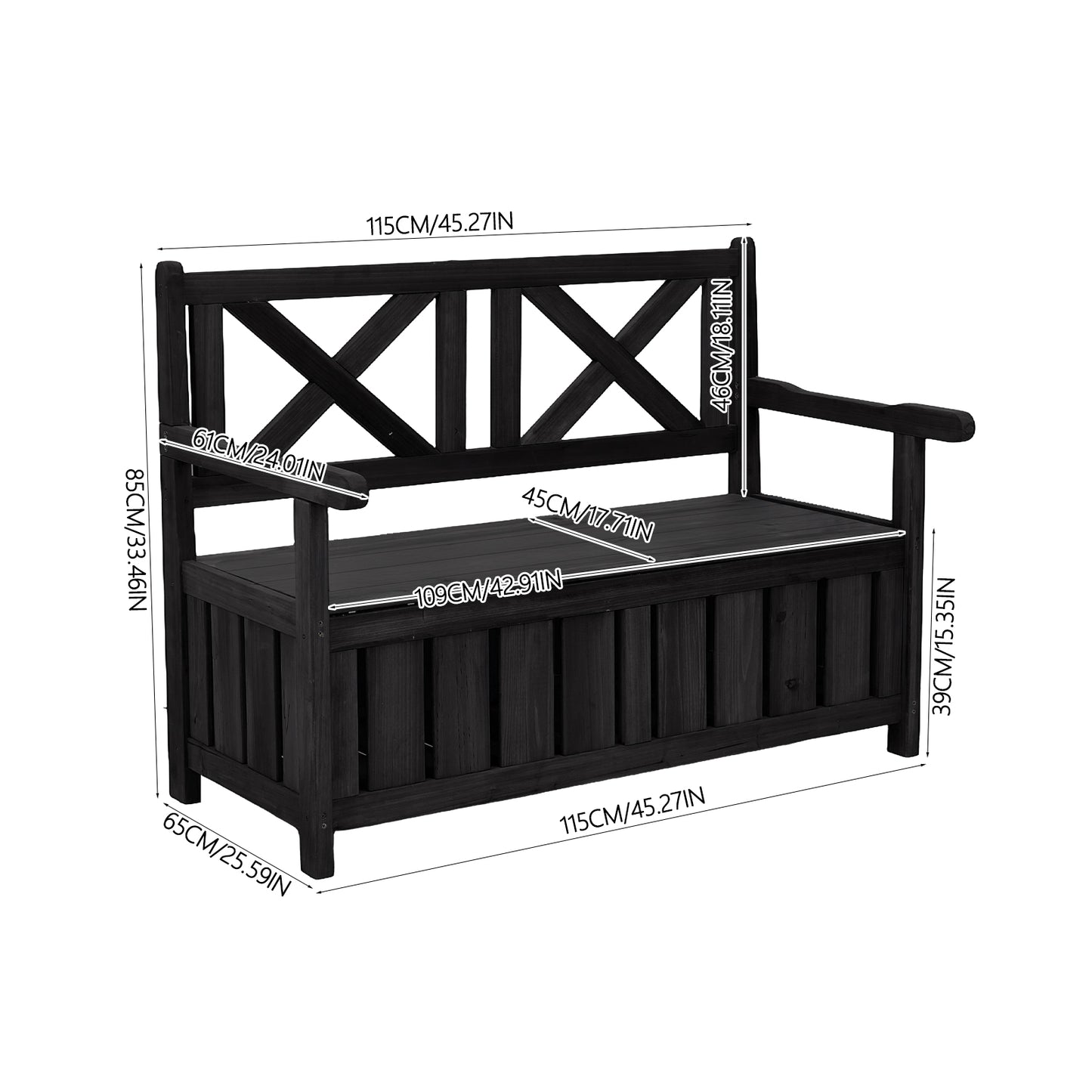 Outdoor Wooden Storage Bench with Backrest