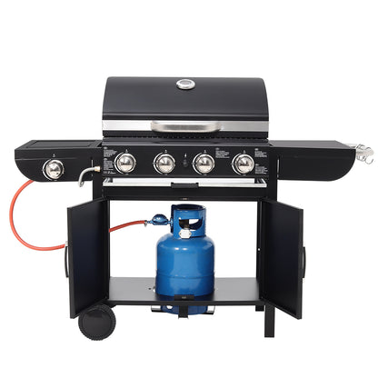 Garden Gas Grill BBQ with 5 Burners and Wheels
