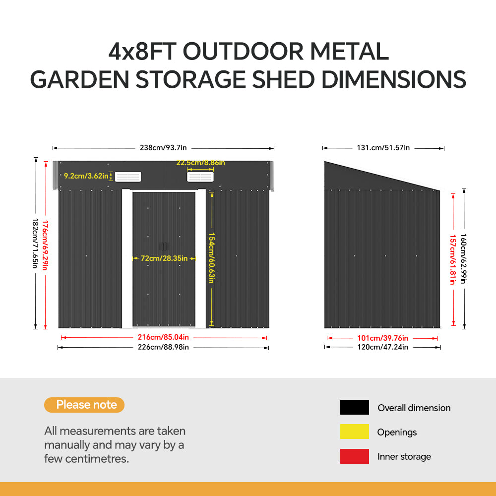 Metal Garden Storage Shed with Skillion Roof Top and Metal Base
