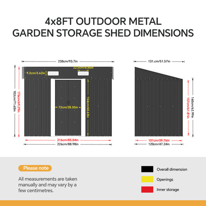 Metal Garden Storage Shed with Skillion Roof Top and Metal Base