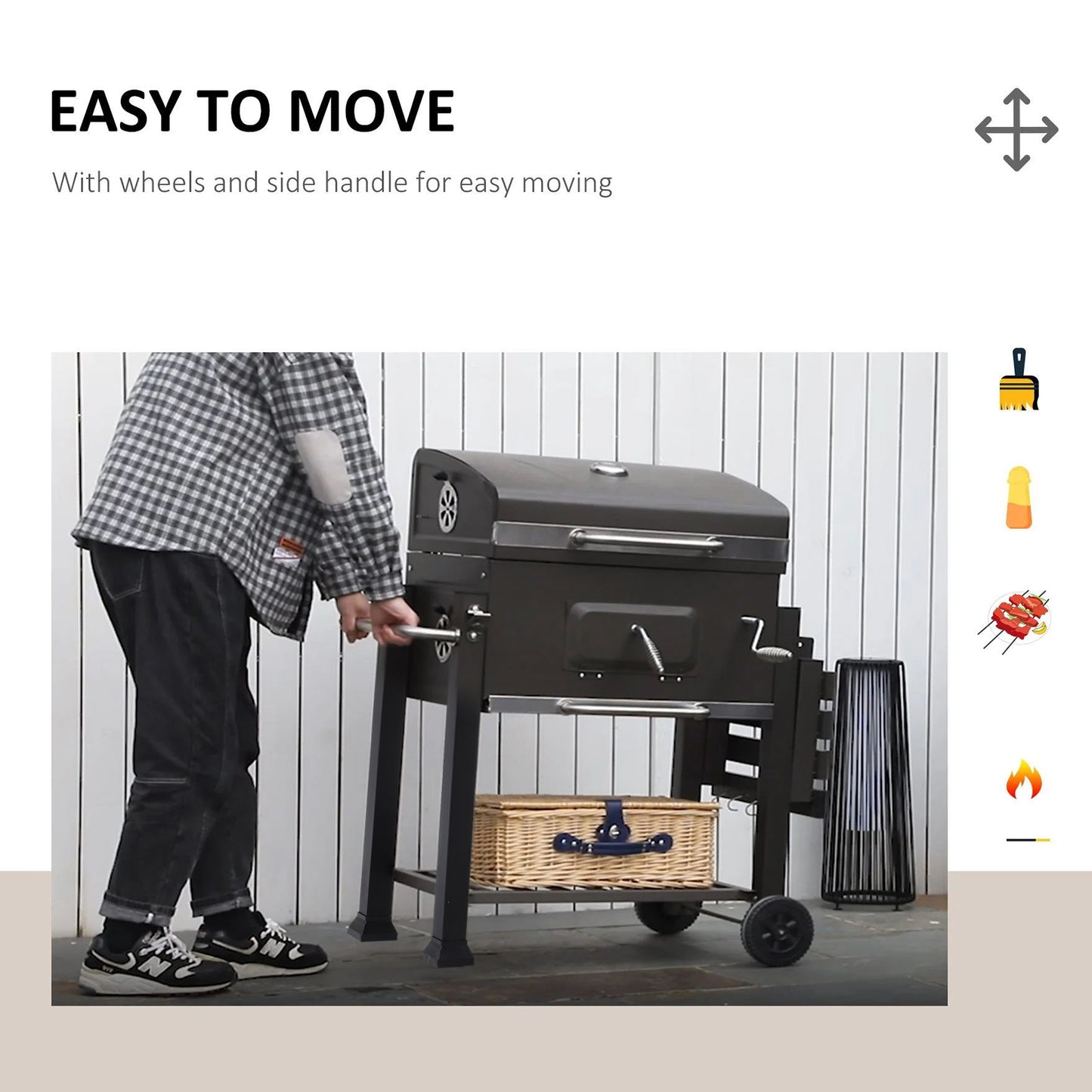 Charcoal BBQ Grill Barrel with Side Table